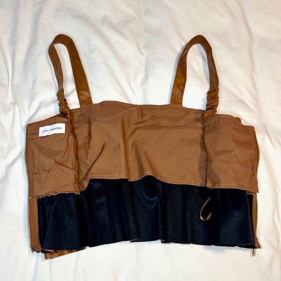 Brown Faux Leather Set the Scene Pleated Crop Tank Top - Picture 10 of 16